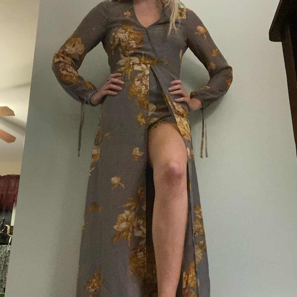Lulus Floral Romper Maxi Dress- Size Small